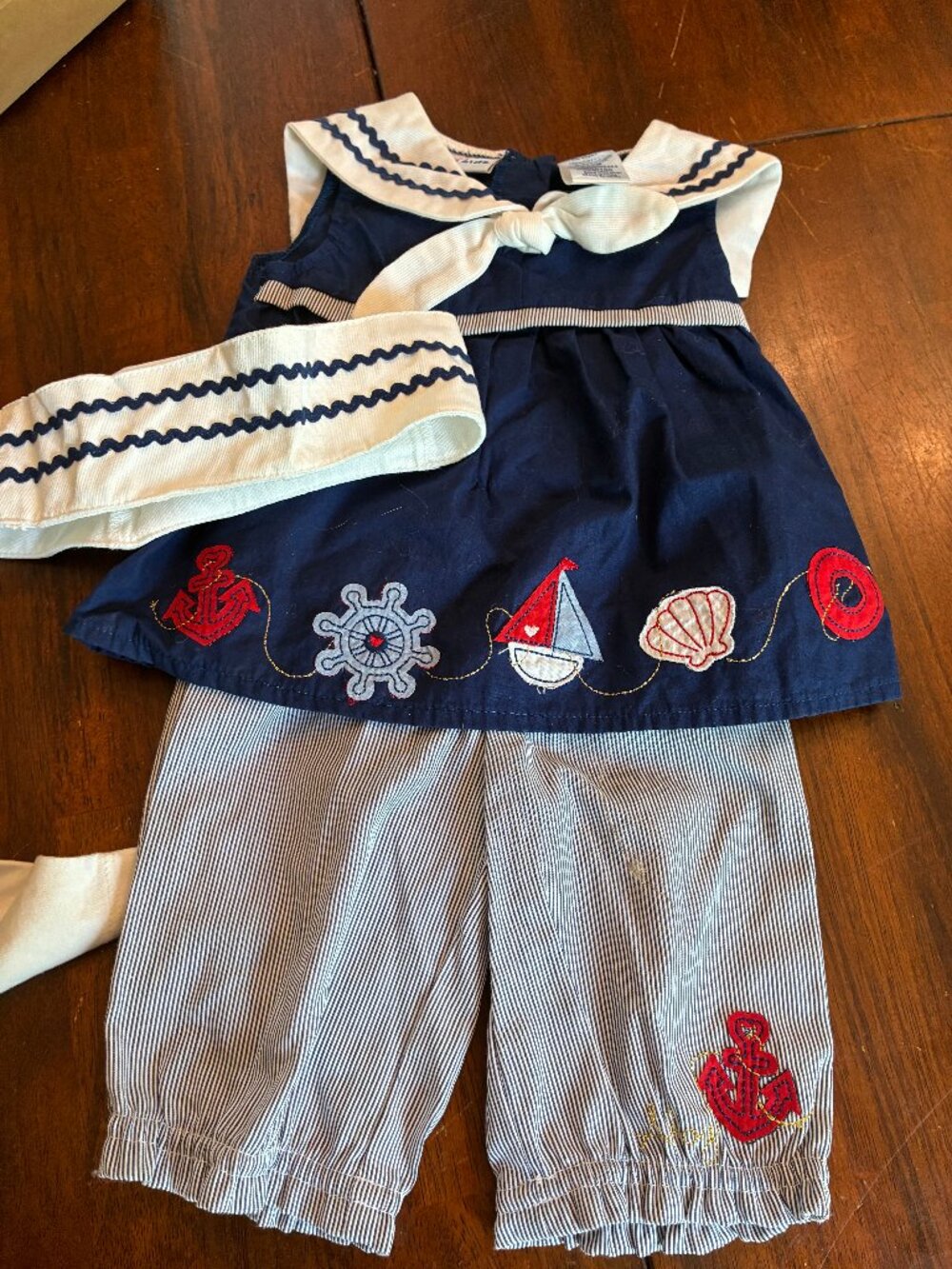 B.T. Kids Vintage Sailor Outfit Dress , Pants Hat Applique 6-9 M